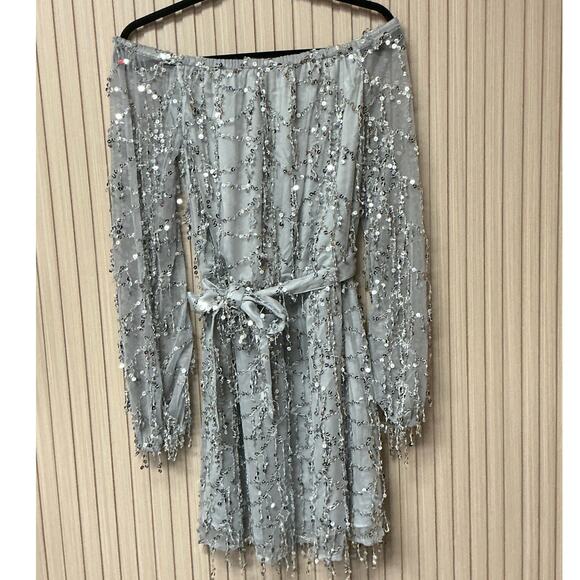 Miss Holly Minx Silver Bodycon Dress Size L - Picture 1 of 7